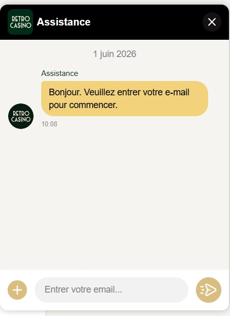 Retro Casino chat d’assistance en direct avec demande d’e-mail