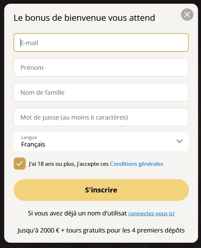 Retro Casino formulaire d’inscription avec bonus de bienvenue jusqu’à 2 000 €