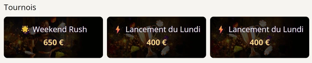 Retro Casino page tournois avec Weekend Rush et Lancement du Lundi
